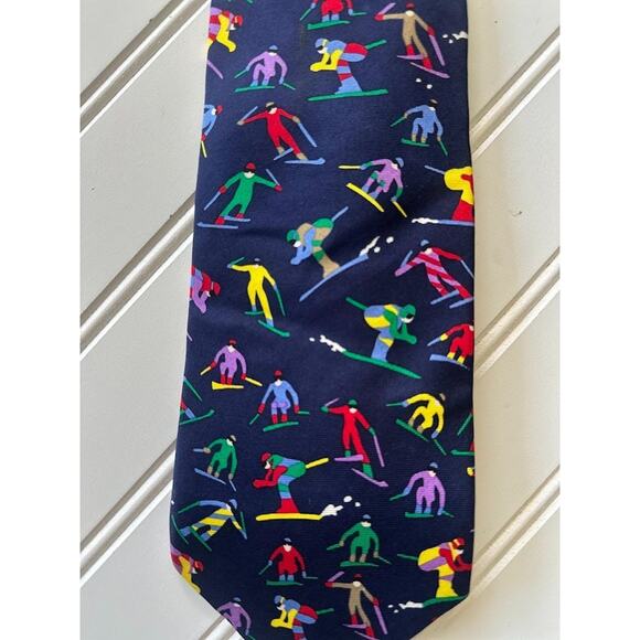 Alynn Neckwear Men's Tie "Downhill" 100% Silk 3.5" Blue Ski Skiier Snow Outdoor - Picture 3 of 6